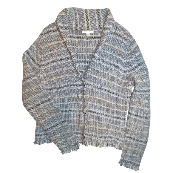 Banana Republic Gray Wool Angora Blend Fringed Cardigan Made In Hong Kong Size L - Picture 4 of 11